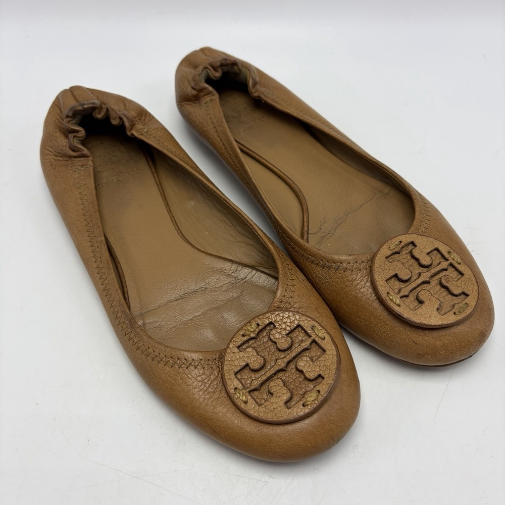 Tory Burch Reva Ballet Flats Womens 6 Royal Tan Slip On Designer Old Money Read